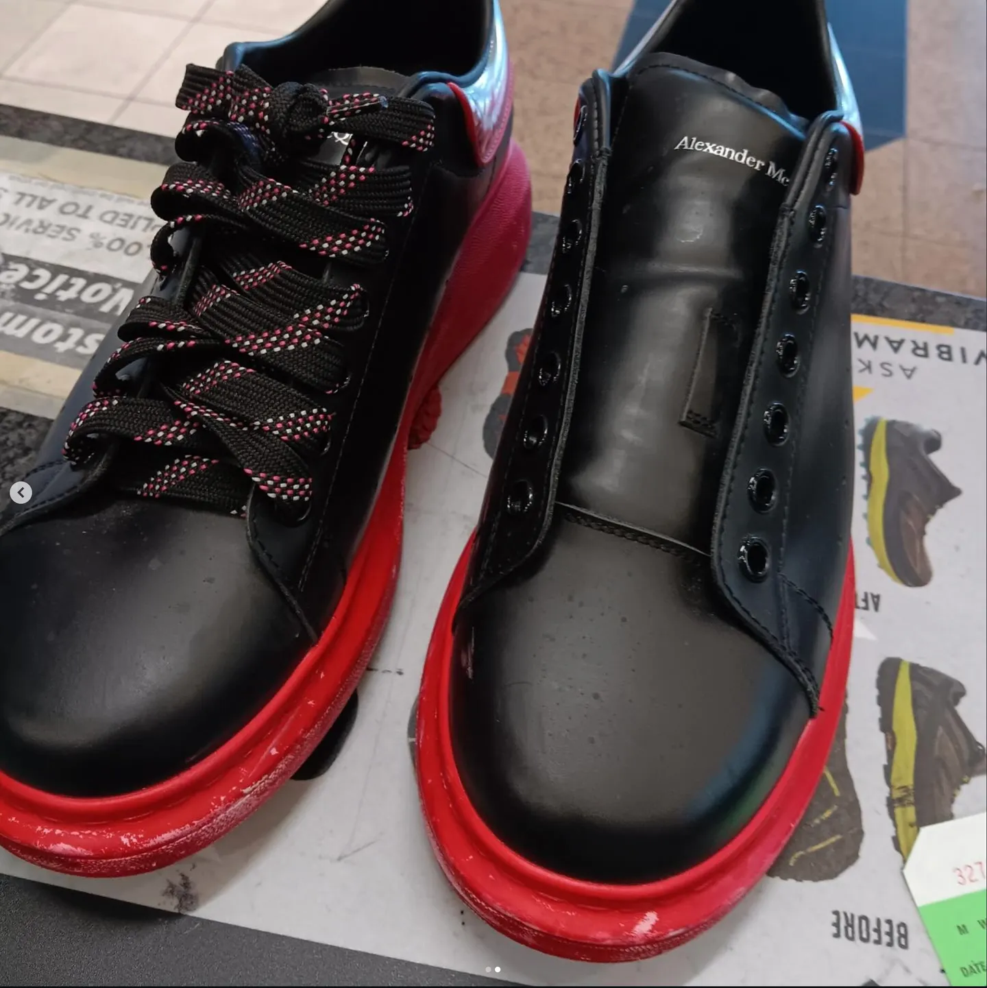Worn sneaker before Heel Quik restoration